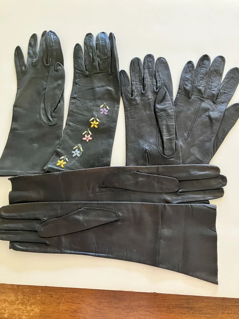 Lot of Three Black Leather Pairs of Vintage Gloves